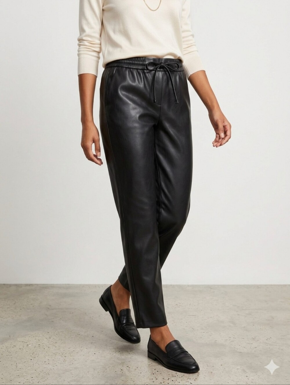 Loft Black Faux Leather Pants - Classic Pull-On Style